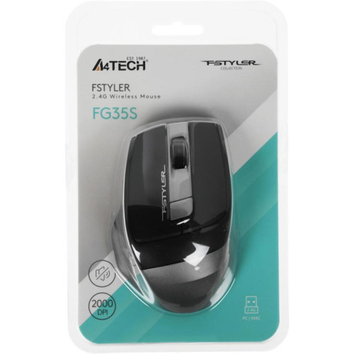 Мышь A4Tech Fstyler FG35S серый/черный оптическая 2000dpi silent беспров. USB 5but (FG35S USB GREY)