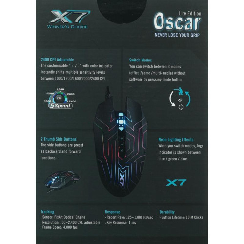 Мышь A4Tech X77 черный оптическая 2400dpi USB 8but (X77 (MAZE))