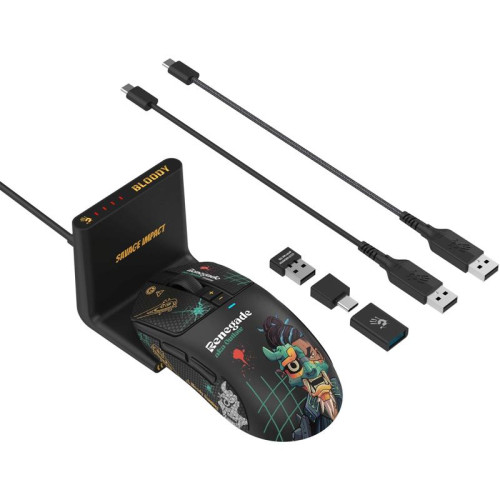 Мышь A4Tech Bloody R72 Ultra Duo черный/рисунок оптическая 20000dpi беспров. USB/USB-C 6but (R72 ULTRA DUO RENEGADEMIDNIGHT)