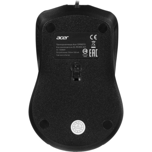 Мышь компьютерная/ Проводная мышь Acer OMW010 оптическая (1200dpi) USB (3but) black Мышь компьютерная/ Проводная мышь Acer OMW010 оптическая (1200dpi) USB (3but) black