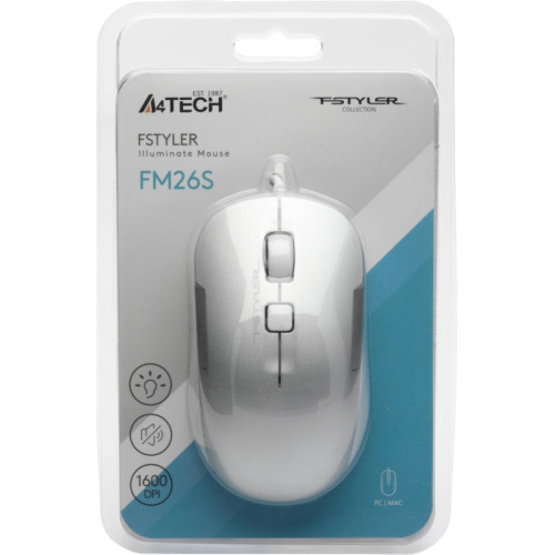 Мышь A4Tech Fstyler FM26S серебристый/белый оптическая 1600dpi silent USB для ноутбука 4but (FM26S USB (ICY WHITE))
