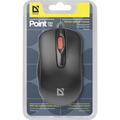Defender Проводная оптическая мышь Point MM-756 черный,3 кнопки,1000 dpi Defender Проводная оптическая мышь Point MM-756 черный,3 кнопки,1000 dpi