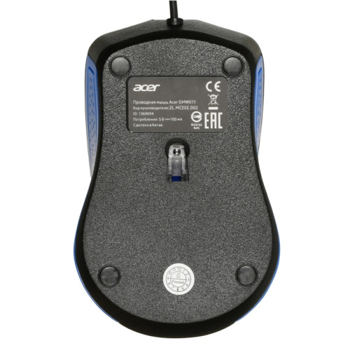 Мышь Acer OMW011 черный/синий оптическая 1200dpi USB 3but (ZL.MCEEE.002)