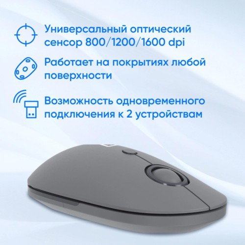 Мышь Oklick 408MW графитовый оптическая 1600dpi silent беспров. USB для ноутбука 4but (2007533)