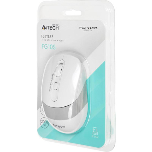 Мышь A4Tech Fstyler FG10S белый/серый оптическая 2000dpi silent беспров. USB для ноутбука 4but (FG10S WHITE)