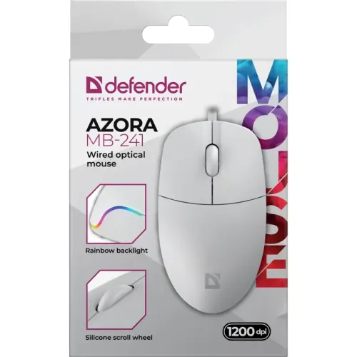 Defender Проводная оптическая мышь Azora MB-241 белый,3D,1200dpi,1,8м