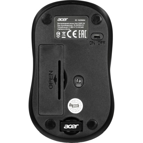 Мышь Acer OMR134 серый оптическая 1000dpi беспров. USB для ноутбука 3but (ZL.MCEEE.01H)
