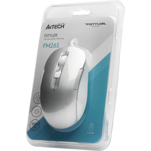 Мышь A4Tech Fstyler FM26S серебристый/белый оптическая 1600dpi silent USB для ноутбука 4but (FM26S USB (ICY WHITE))