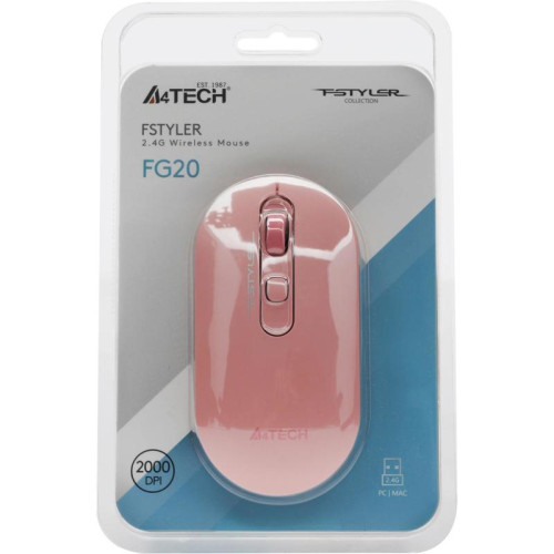 Мышь A4Tech Fstyler FG20 розовый оптическая 2000dpi беспров. USB для ноутбука 4but (FG20 PINK)