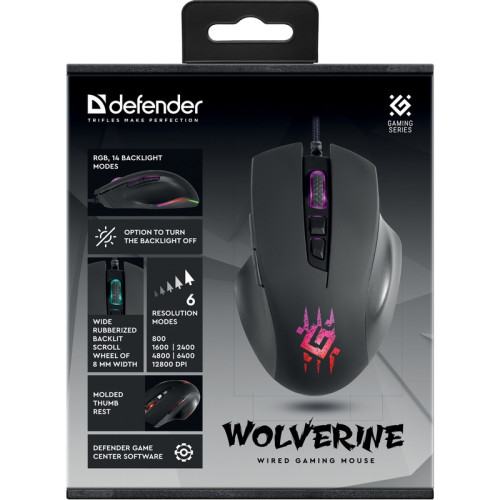 Defender Проводная игровая мышь Wolverine GM-700L RGB,7кнопок,12800dpi Defender Проводная игровая мышь Wolverine GM-700L RGB,7кнопок,12800dpi