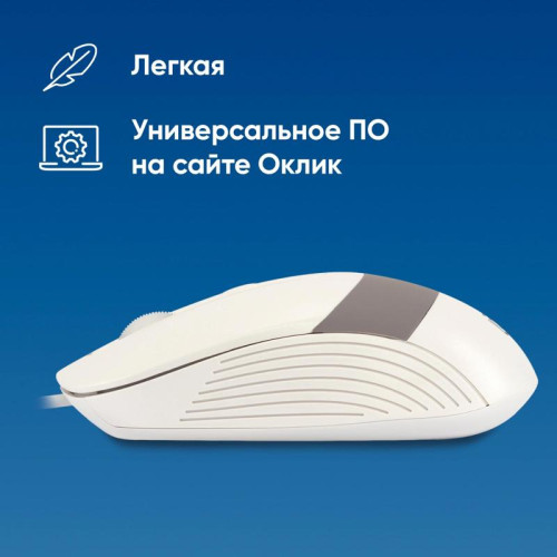 Мышь Oklick 310M белый/серый оптическая 2400dpi USB для ноутбука 4but (1869103)