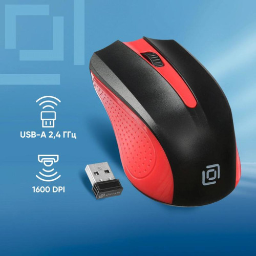 Мышь Oklick 485MW черный/красный оптическая 1600dpi беспров. USB для ноутбука 3but (997828)