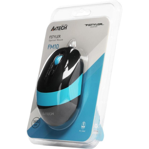 Мышь A4Tech Fstyler FM10 черный/синий оптическая 1600dpi USB 4but (FM10 BLUE)