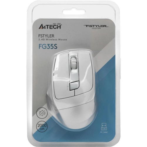 Мышь A4Tech Fstyler FG35S серебристый/белый оптическая 2000dpi silent беспров. USB 5but (FG35S USB SILVER)