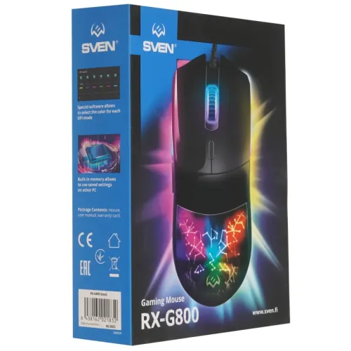 Игровая мышь SVEN RX-G800 (5+1кл. 200-7200 DPI, ПО, RGB-подсветка, игров. упак)