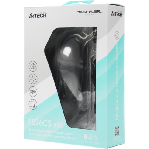 Мышь A4Tech Fstyler FB26CS Air2 серый/черный оптическая 2000dpi silent беспров. BT/Radio USB для ноутбука 4but (FB26CS AIR2 SMOKY GREY)