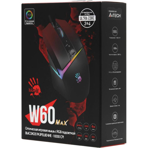 Мышь A4Tech Bloody W60 Max красный оптическая 10000dpi USB 10but