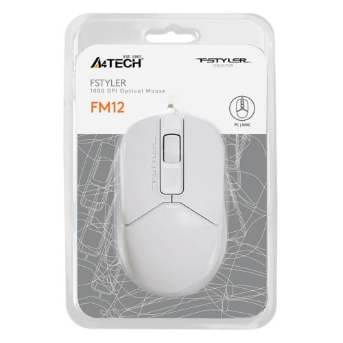 Мышь A4Tech Fstyler FM12 белый оптическая 1200dpi USB 3but (FM12 WHITE)