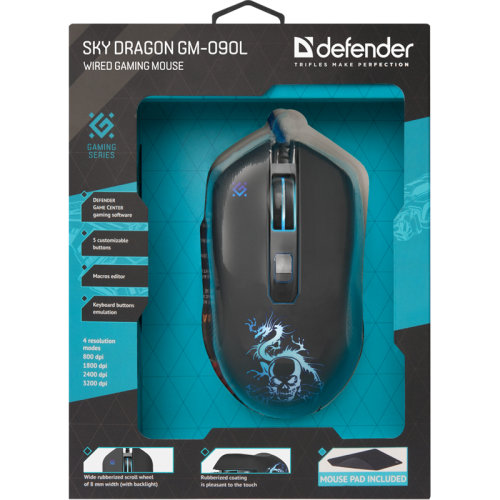 Defender Проводная игровая мышь Sky Dragon GM-090L оптика,6кнопок,800-3200dpi