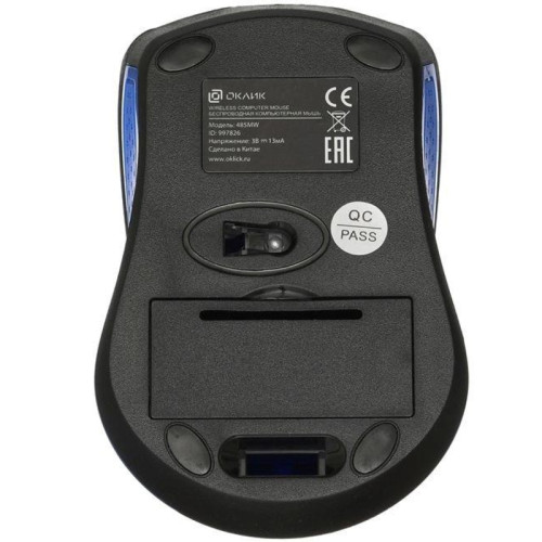 Мышь Oklick 485MW черный/синий оптическая 1000dpi беспров. USB для ноутбука 3but (997826)