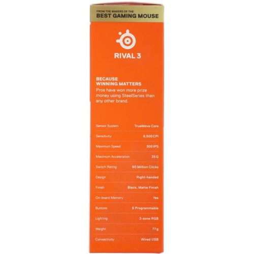 Мышь Steelseries Rival 3 черный оптическая 8500dpi USB 6but (62513)