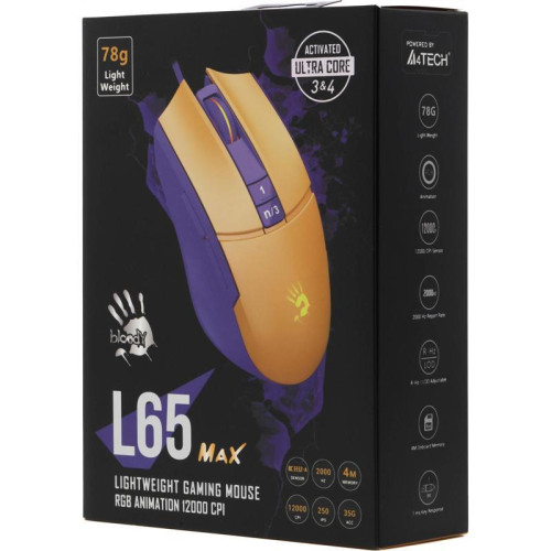 Мышь A4Tech Bloody L65 Max желтый/фиолетовый оптическая 12000dpi USB 6but (L65 MAX/ROYAL VIOLET)