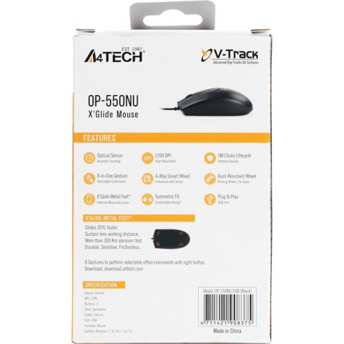 Мышь A4Tech V-Track Padless OP-550NU черный оптическая 1200dpi USB 3but