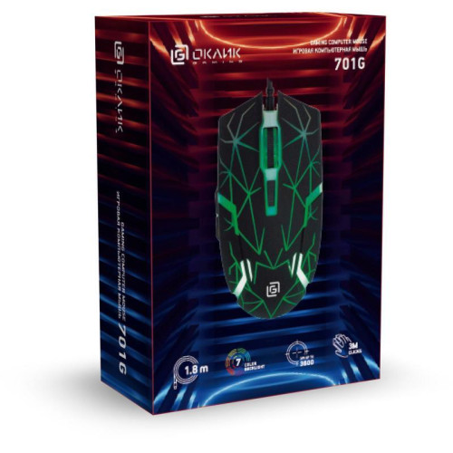 Мышь Oklick 701G черный оптическая 3600dpi USB для ноутбука 6but (1884623)