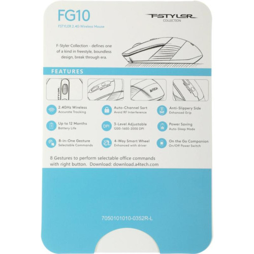 Мышь A4Tech Fstyler FG10 белый/серый оптическая 2000dpi беспров. USB 3but (FG10 WHITE)