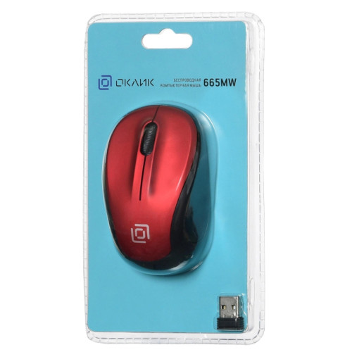 Мышь Oklick 665MW черный/красный оптическая 1600dpi беспров. USB для ноутбука 3but (1025135)