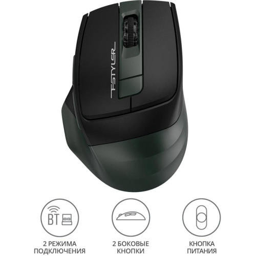 Мышь A4Tech Fstyler FB35 зеленый/черный оптическая 2000dpi беспров. BT/Radio USB для ноутбука 6but (FB35 MIDLIGHT GREEN)