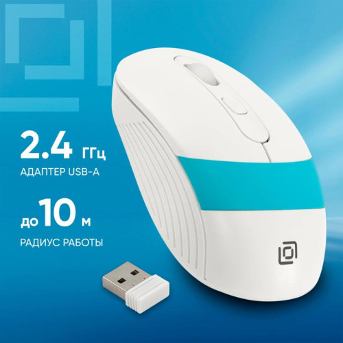 Мышь Oklick 310MW белый/синий оптическая 3200dpi беспров. USB для ноутбука 4but (1869094)
