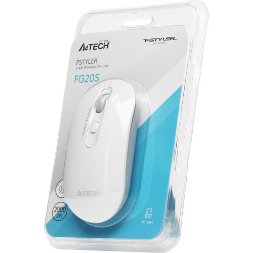 Мышь A4Tech Fstyler FG20S белый/серый оптическая 2000dpi silent беспров. USB для ноутбука 3but (FG20S USB WHITE)