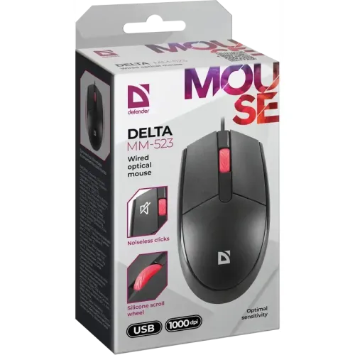Defender Проводная оптическая мышь Delta MM-523 черн,3D,бесшумная,1,8м,1000dpi Defender Проводная оптическая мышь Delta MM-523 черн,3D,бесшумная,1,8м,1000dpi