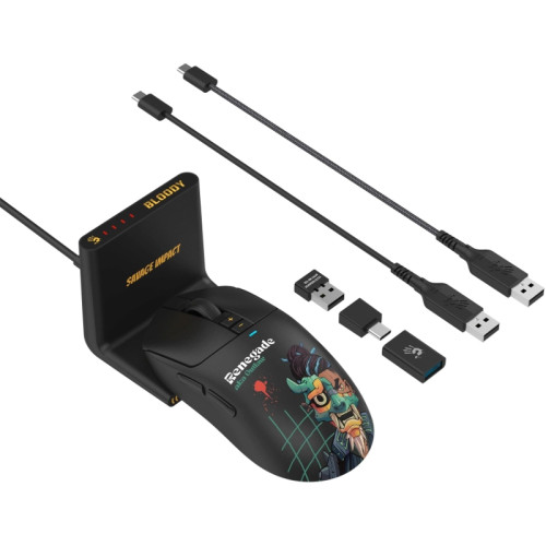 Мышь A4Tech Bloody R72 Ultra Duo черный/рисунок оптическая 20000dpi беспров. USB/USB-C 6but (R72 ULTRA DUO RENEGADEMIDNIGHT)