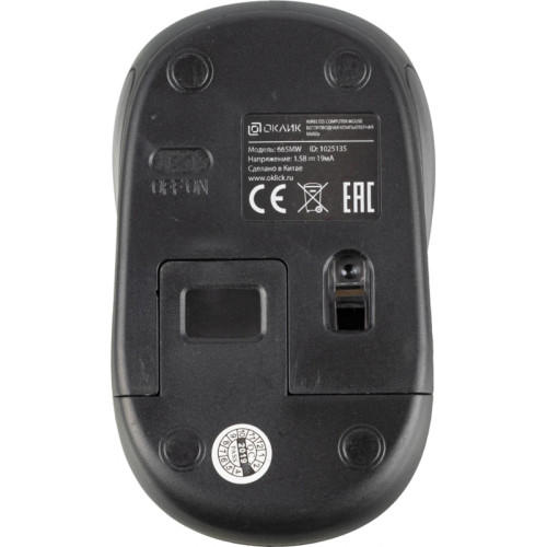 Мышь Oklick 665MW черный/красный оптическая 1600dpi беспров. USB для ноутбука 3but (1025135)