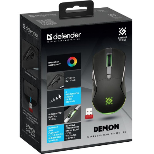 Defender Беспроводная игровая мышь Demon GM-534 черный,6кн,2.4G,3200dpi,500мАч Defender Беспроводная игровая мышь Demon GM-534 черный,6кн,2.4G,3200dpi,500мАч