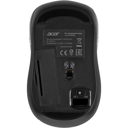 Мышь Acer OMR302 черный оптическая 1200dpi беспров. USB 3but (ZL.MCECC.01X)