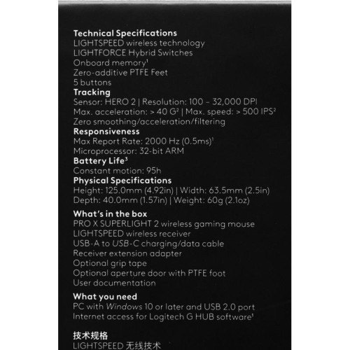 Мышь Logitech G Pro X Superlight 2 белый оптическая 32000dpi беспров. USB 4but (910-006642)