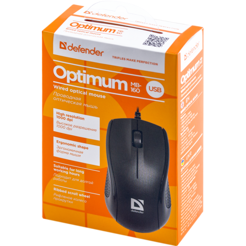 Defender Проводная оптическая мышь Optimum MB-160 черный,3 кнопки,1000 dpi Defender Проводная оптическая мышь Optimum MB-160 черный,3 кнопки,1000 dpi