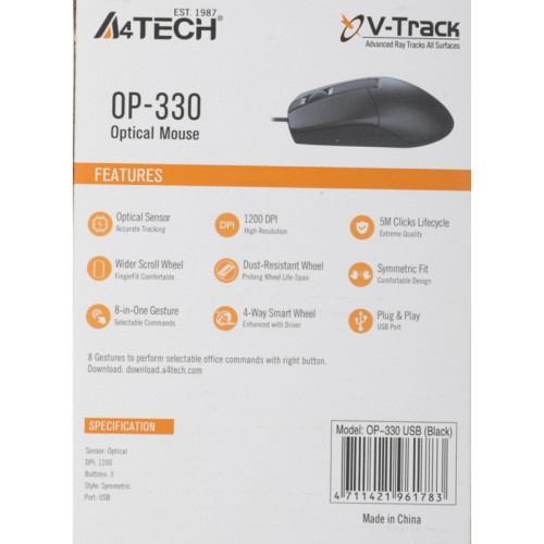 Мышь A4Tech OP-330 черный оптическая 1200dpi USB 3but (OP-330 (BLACK)) Мышь A4Tech OP-330 черный оптическая 1200dpi USB 3but (OP-330 (BLACK))