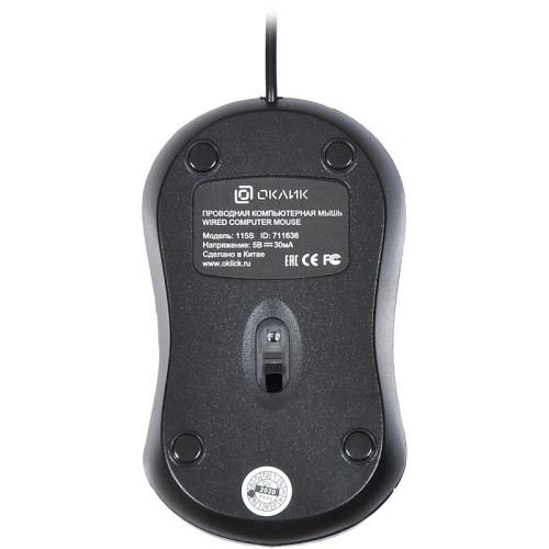 Мышь Oklick 115S черный оптическая 1200dpi USB для ноутбука 3but (711636)