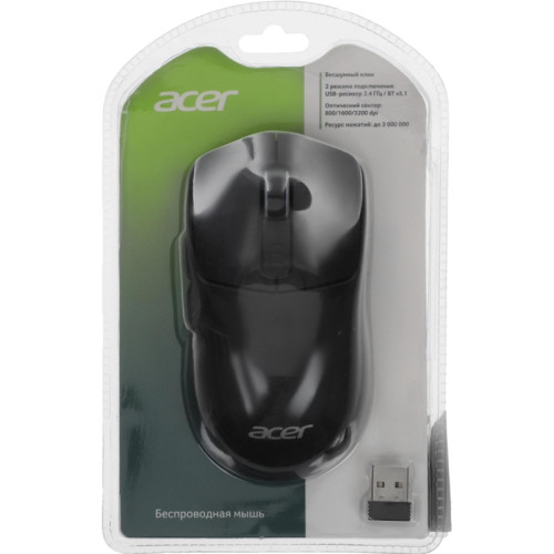 Мышь Acer OMR312 черный оптическая 3200dpi беспров. BT/Radio USB 5but (ZL.MCECC.035)