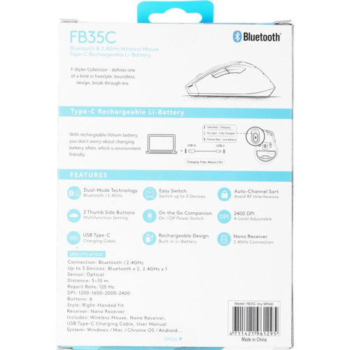 Мышь A4Tech Fstyler FB35C белый оптическая 2000dpi беспров. BT/Radio USB 6but (FB35C ICY WHITE)