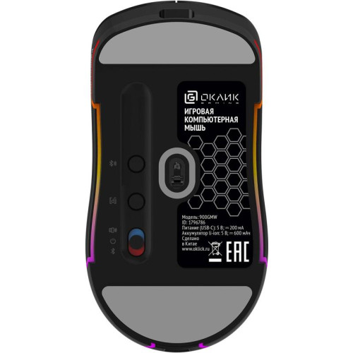 Мышь Oklick 900GMW черный оптическая 26000dpi беспров. BT/Radio USB 6but (1796786)