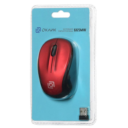 Мышь Oklick 665MW черный/красный оптическая 1600dpi беспров. USB для ноутбука 3but (1025135)