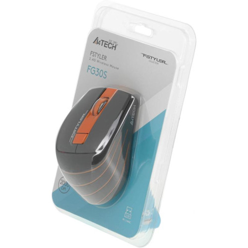 Мышь A4Tech Fstyler FG30S серый/оранжевый оптическая 2000dpi silent беспров. USB 6but (FG30S ORANGE)