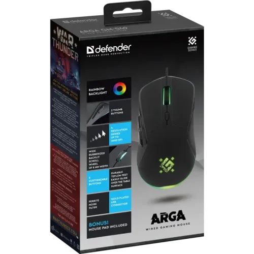 Defender Проводная игровая мышь Arga GM-049 черн,радуж,6кн,3600dpi,+ковер Defender Проводная игровая мышь Arga GM-049 черн,радуж,6кн,3600dpi,+ковер