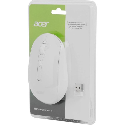 Мышь Acer OMR308 белый оптическая 1600dpi беспров. BT/Radio USB 4but (ZL.MCECC.023)