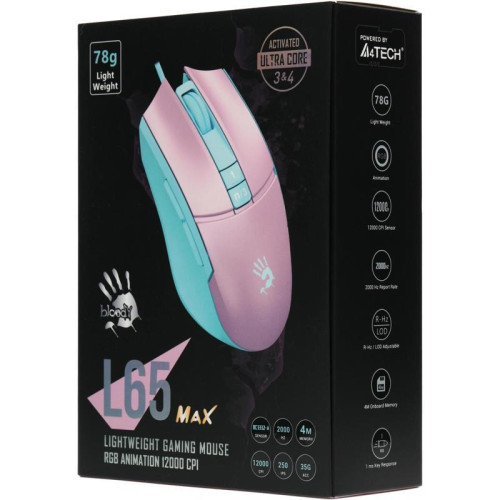 Мышь A4Tech Bloody L65 Max розовый/голубой оптическая 12000dpi USB 6but (L65 MAX/SKY PINK) Мышь A4Tech Bloody L65 Max розовый/голубой оптическая 12000dpi USB 6but (L65 MAX/SKY PINK)